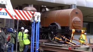 Transfer of the oldest preserved steam locomotive on the Continent from Brussels North to Schaarbeek [upl. by Binette867]