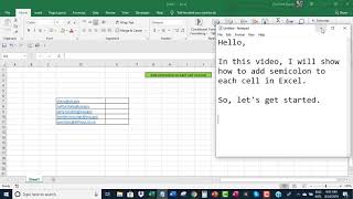 Add semicolon to each cell in Excel [upl. by Notlok]