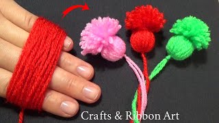 Super Easy Woolen Craft Ideas with Fingers  Hand Embroidery Flower Design  DIY Woolen Flowers [upl. by Nisotawulo]