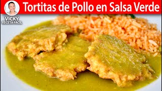 TORTITAS DE POLLO EN SALSA VERDE  Vicky Receta Facil [upl. by Eudora625]