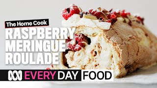 Raspberry meringue roulade with mascarpone cream  Everyday Food  ABC Australia [upl. by Suneya]