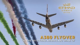 Flyover at the 2017 Formula 1 Abu Dhabi GP with Etihads A380 [upl. by Guido]