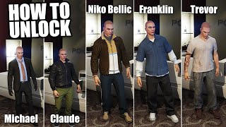 How to Unlock ALL CHARACTER Outfits in GTA Online Niko Bellic Trevor Franklin amp More [upl. by Ahseekal]