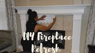 DIY Fireplace with Peel n Stick Tile  Decorate Living Room  Home Commomy [upl. by Zzaj571]