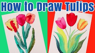 How to Draw Tulips Kids Watercolor Tutorial [upl. by Mose]