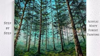 Misty Forest STEP by STEP Acrylic Painting Tutorial ColorByFeliks [upl. by Staffard88]