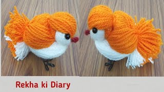 Woolen Bird Making Idea  how to make woolen bird at home  How to make yarn Bird  Woolen pom pom [upl. by Neelrahs]