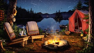 Campfire by the Lake Ambience with Crickets Owls Water amp Night Sounds for Relaxation amp Sleep [upl. by Amaso]