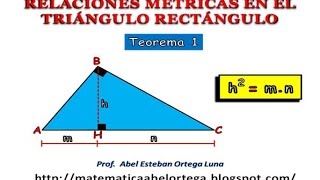 RELACIONES MÉTRICAS EN EL TRIÁNGULO RECTÁNGULO TEOREMA 1 [upl. by Nrev]