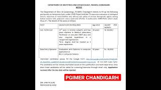 PGIMER Chandigarh Recruitment 2024 PGI Candigarh Govt Jobs 2024 [upl. by Enilrad]