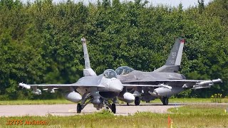 4K US Air Force F16 trains with RNLAF F35  Loud takeoffs Leeuwarden 250624 [upl. by Rudin]