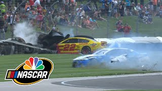 Curb at Indianapolis sets off chain reaction of mayhem during NASCAR Cup race  Motorsports on NBC [upl. by Immanuel]