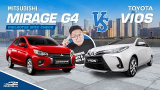 Mitsubishi Mirage G4 vs Toyota Vios Comparison  Philkotse Spec Check [upl. by Rentschler960]