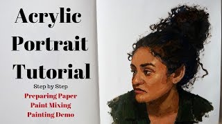 The BEST ACRYLIC PORTRAIT TUTORIAL  Step by Step Color Mixing Preparing Paper Painting Demo [upl. by Irreg]