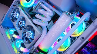 The ALL WHITE Custom Water Cooled RGB Gaming PC Build [upl. by Flanagan]