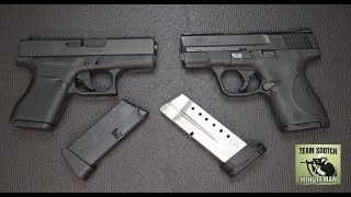 Glock 43 vs SampW Shield 9mm Pistols [upl. by Asihtal]