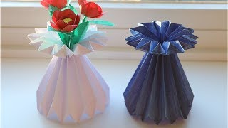 How To Make A Paper Flower Vase  DIY Simple Paper Craft [upl. by Ploch]