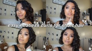 OVERNIGHT HEATLESS CURLS FOR SHORT HAIR  Megan Santa Cruz [upl. by Tloh]