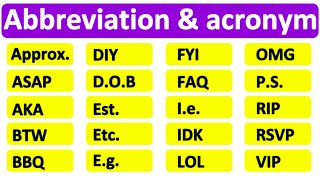 20 COMMON ABBREVIATIONS amp ACRONYMS  Learn with examples  English vocabulary [upl. by Blinny]