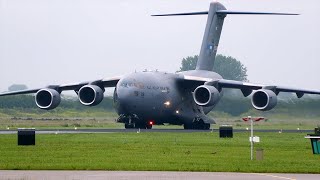 4K Boeing C17 Globemaster from SAC Heavy Airlift Wing lands at Leeuwarden [upl. by Saiasi305]