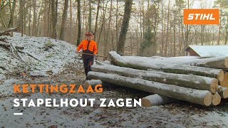 Stapelhout zagen  STIHL Kettingzagen [upl. by Ethban252]