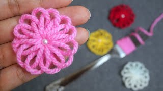 Easy Woolen Flower Making with Fork  Diy Wool Craft Ideas  How to No Crochet Flower Yarn Flower [upl. by Lesoj]