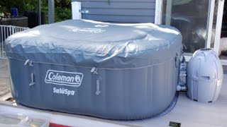 Coleman SaluSpa 4 Person Square Portable Inflatable Outdoor Hot Tub Spa Review [upl. by Eahsal]