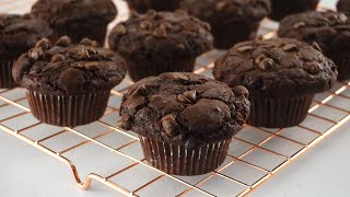 Super Moist Double Chocolate Muffins  Best Recipe [upl. by Afatsom94]