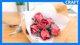 How to Make Paper Rose Bouquet Tutorial  Origami Rose [upl. by Akerahs]