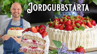 Jordgubbstårta – Sommarens godaste tårta med massor av jordgubbar [upl. by Eissim]