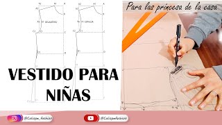 TRAZO BÁSICO DE VESTIDO PARA NIÑAS MÉTODO MUY FÁCIL  moldes gratis [upl. by Cis]