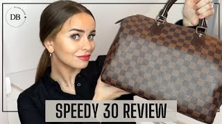 LOUIS VUITTON SPEEDY 30 DAMIER EBENE REVIEW  WHATS IN MY BAG  DILARA BOSAK [upl. by Tfat]