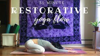 Restorative Yoga Flow  No Props  35minute Class [upl. by Adelbert599]