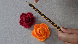 Amazing Hand Embroidery flower design trick with pencil  Hand Embroidery Rose flower design idea [upl. by Hurst]