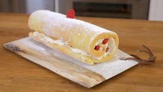 Roulade with Raspberries and Cream Recipe  The Inspired Home [upl. by Innavoj]