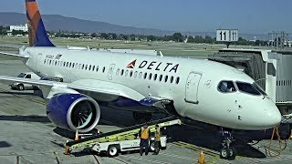 4K Delta A220100 Bombardier CS100 First Class SJCSEA [upl. by Enawtna]