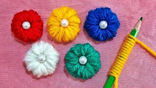 Amazing Trick with Pencil  Easy Woolen Flower Craft Idea [upl. by Ylera378]