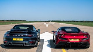 DRAG RACE FERRARI F8 vs PORSCHE 992 TURBO S CABRIOLET [upl. by Hoopen]