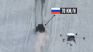 Russian tank reaches top speed to evade an FPV drone but the drone is much faster [upl. by Ibed]