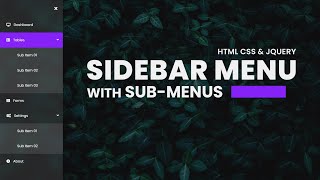 Sidebar Menu  With SubMenus  Using HTML CSS amp JQuery [upl. by Reffinnej]