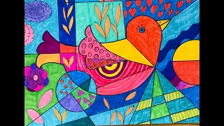 Art Tutorial Cubist Drawing  Pablo Picasso  Grades 34 [upl. by Naillimixam]