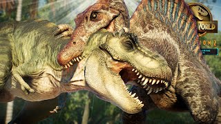 NEW SPINOSAURUS KILL ANIMATIONS ON TREX INDOMINUS amp MORE  Jurassic World Evolution 2  Update 7 [upl. by Peggir]