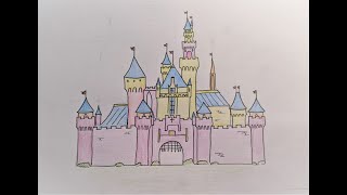 How To Draw A Disney Castle Easy Kids Drawing Tutorial [upl. by Mallen]