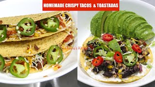 Homemade Crispy Tacos amp Tostadas Beans amp Corn Vegan Vegetarian Video Recipe  Bhavnas Kitchen [upl. by Dorothi323]