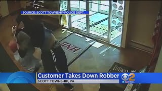 Caught On Video Customer Takes Down Bank Robber [upl. by Latsyrc795]