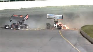 International Supermodified Association 2019 Oswego Speedway Hard Crash [upl. by Nylrebma]