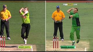 Shane Warne vs Adam Zampa Action Comparison Big Bash League 1213 [upl. by Kciv347]