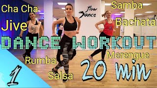 20 Min Beginner Dance Workout  Hustle Salsa Merengue Cha Cha Rumba Samba Jive  Follow Along [upl. by Milks]