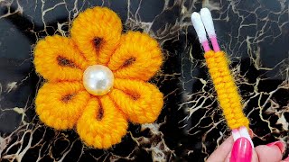 Easy Woolen Flower Making With Cotton Bud  Woolen Flower With Cotton Bud  Wool Flower [upl. by Yllop]