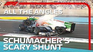 Schumachers Scary Shunt  All The Angles  2010 Abu Dhabi Grand Prix [upl. by Wade45]